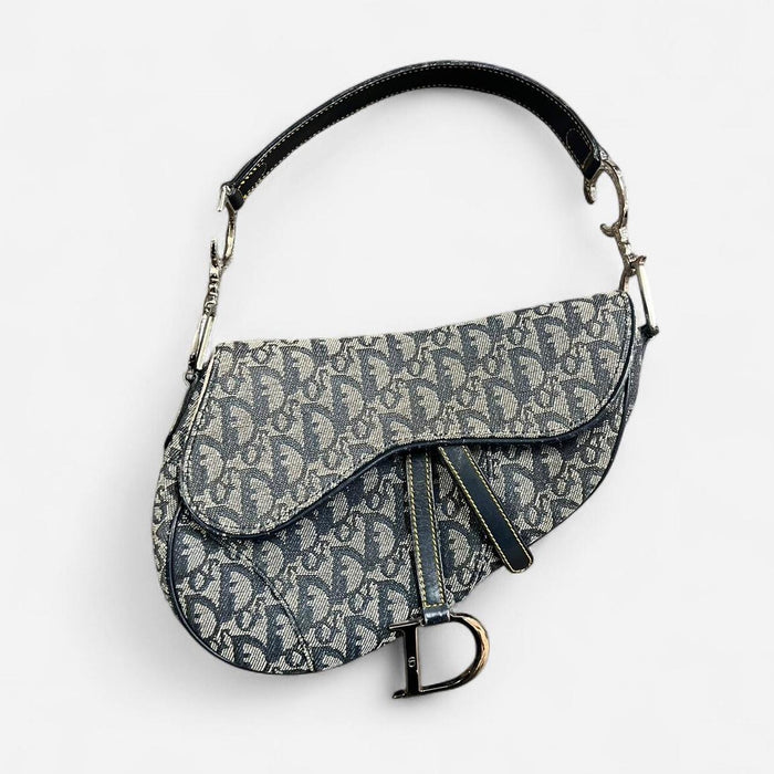 Christian Dior navy blue oblique saddle bag