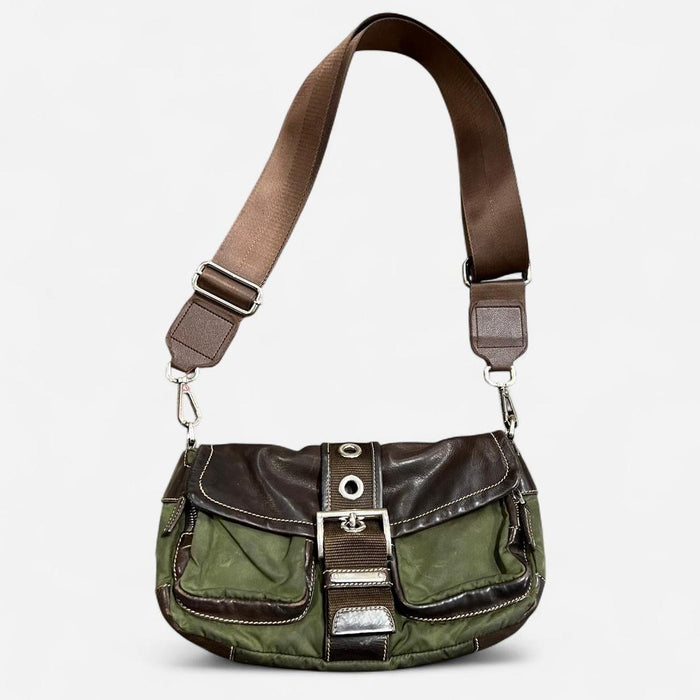 Prada green & brown tessuto shoulder / cross body bag
