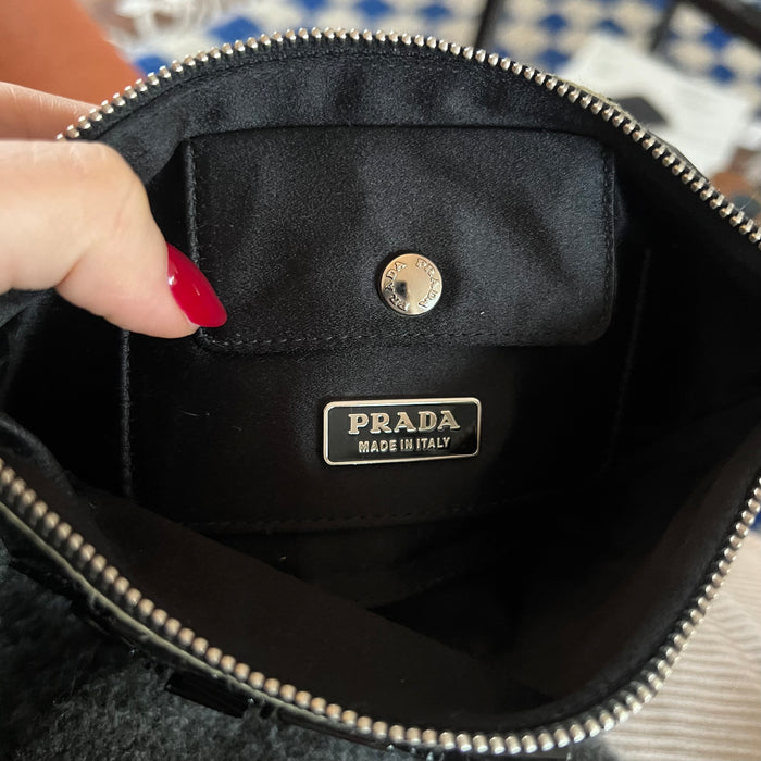 Prada satin beaded evening shoulder bag