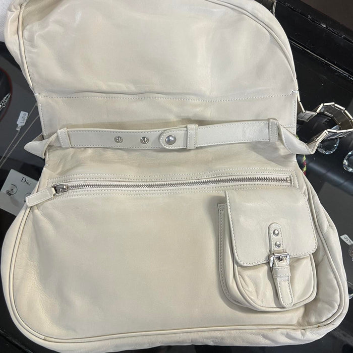 Christian Dior white oyster strap gaucho saddle bag
