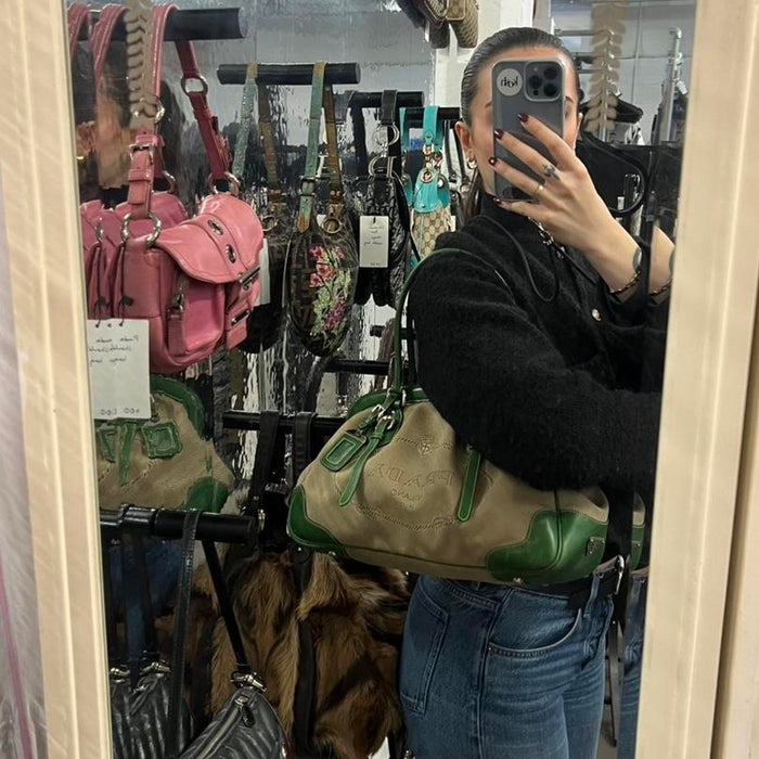 Prada green jacquard shoulder bag