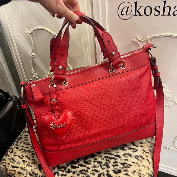 Gucci valentines red leather guccissima tote bag