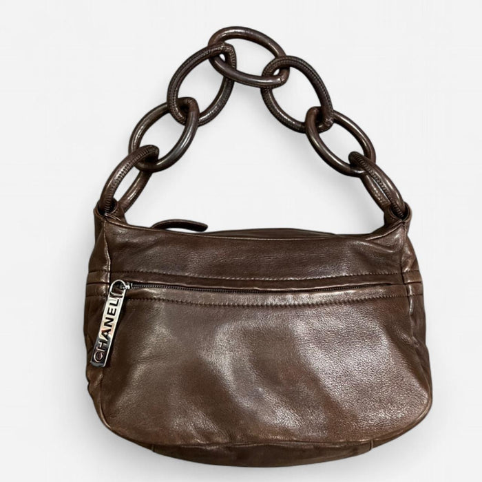 Chanel chain link brown leather bag