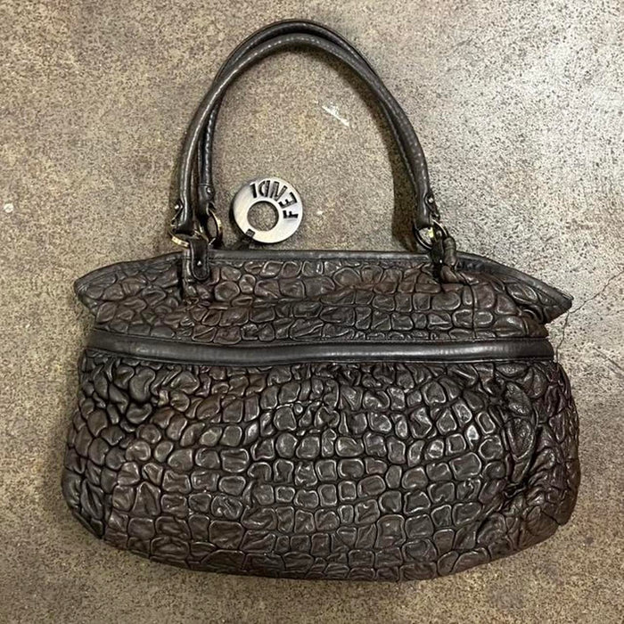 Fendi brown bubble large leather chef tote bag