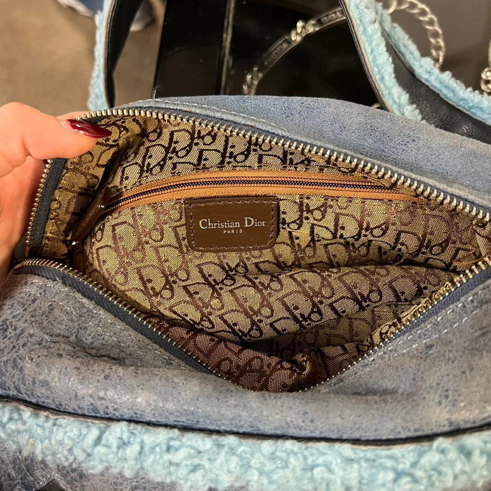 Christian Dior shearling blue flight bag