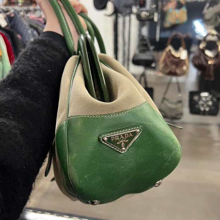 Prada green jacquard shoulder bag