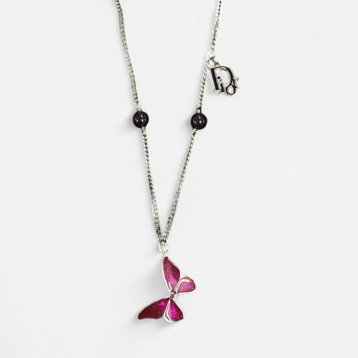 Christian Dior silver butterfly necklace