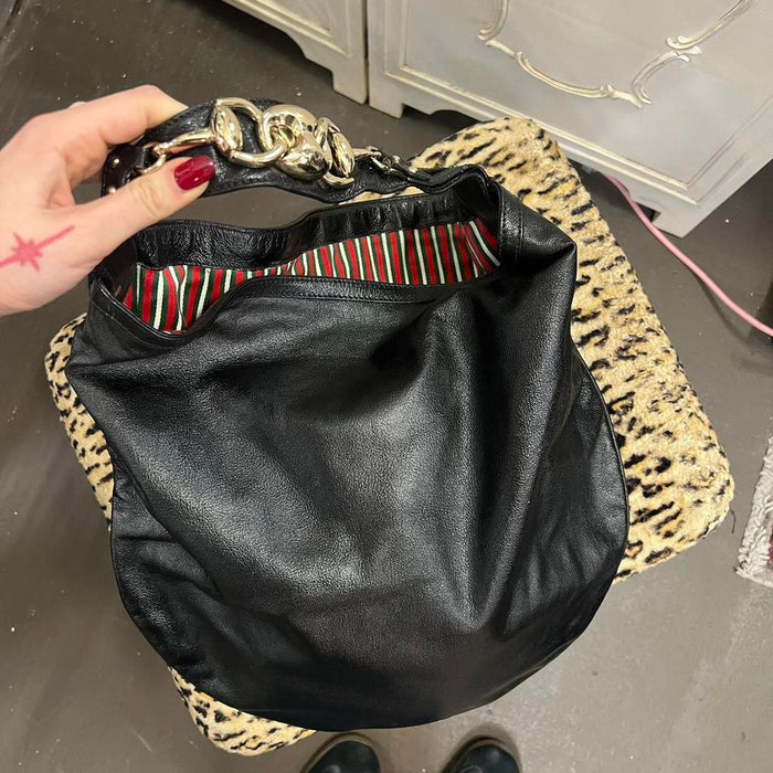 Gucci black leather horsebit bag