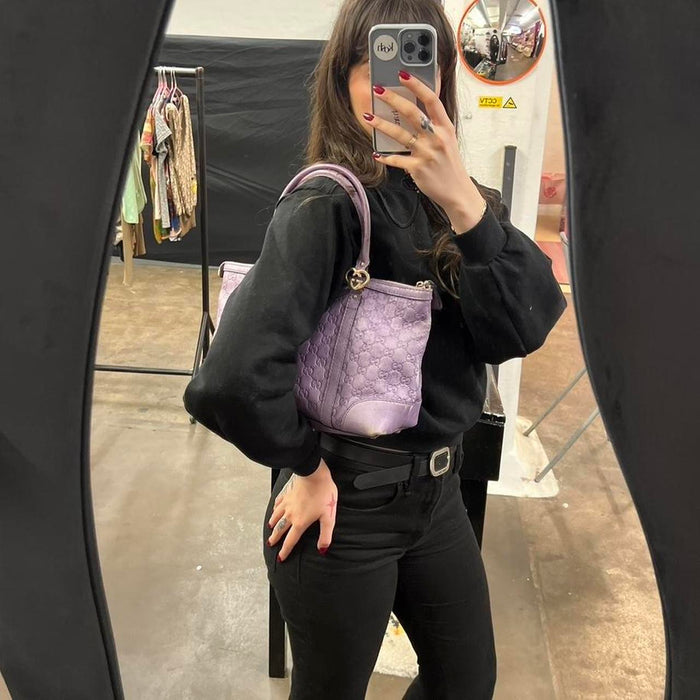 Gucci purple monogram heart tote bag