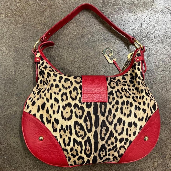 Dolce & Gabbana red leather & leopard print hobo bag