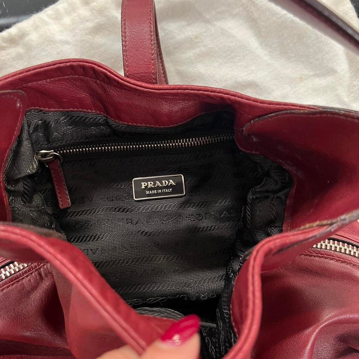 Prada red leather hobo bag
