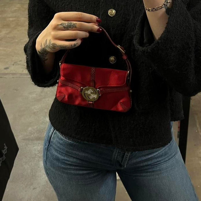 Gucci reins red lizard satin rhinestone thong bag