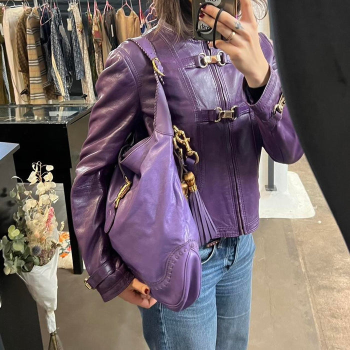 Gucci large Jackie purple leather shoulder bag