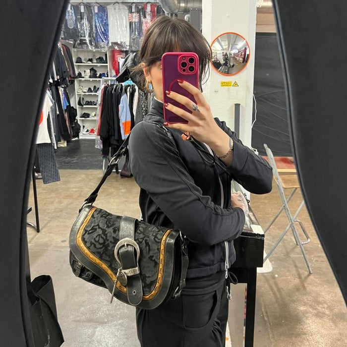 Christian Dior black suede gaucho bag