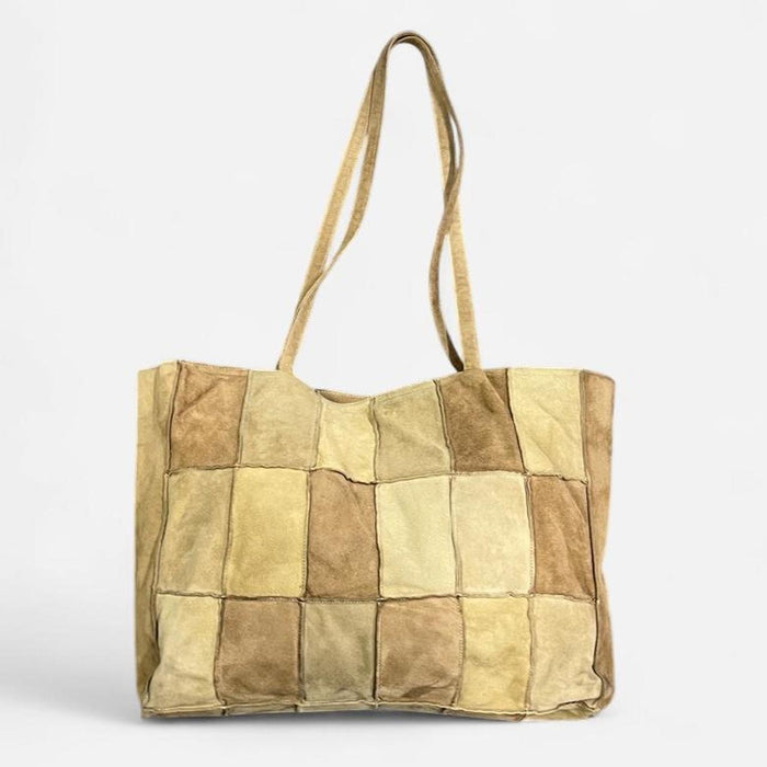 Chanel tan suede patchwork tote bag