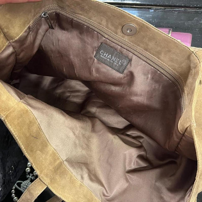 Chanel tan suede patchwork tote bag