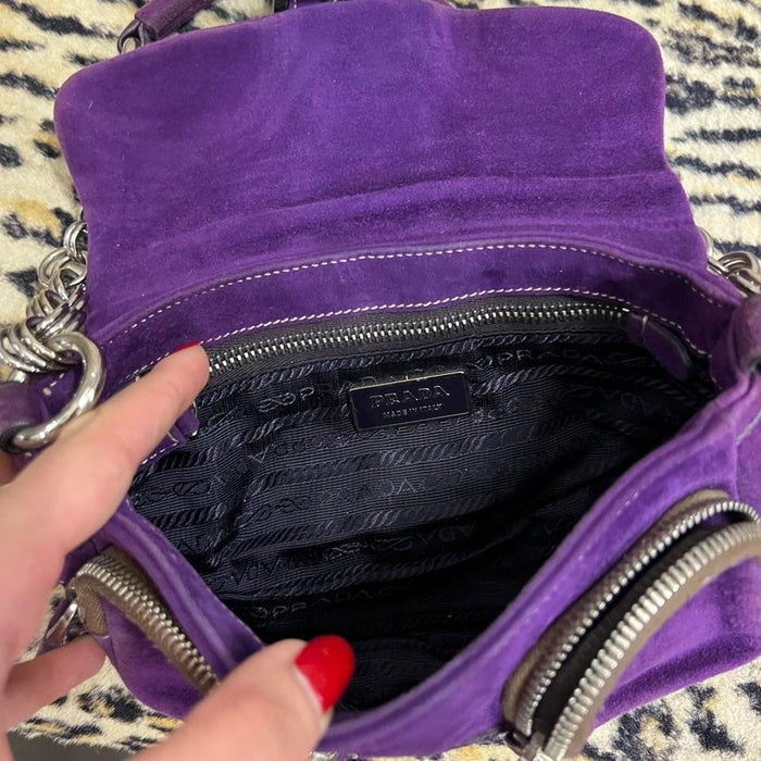 Prada pocket purple suede chain bag