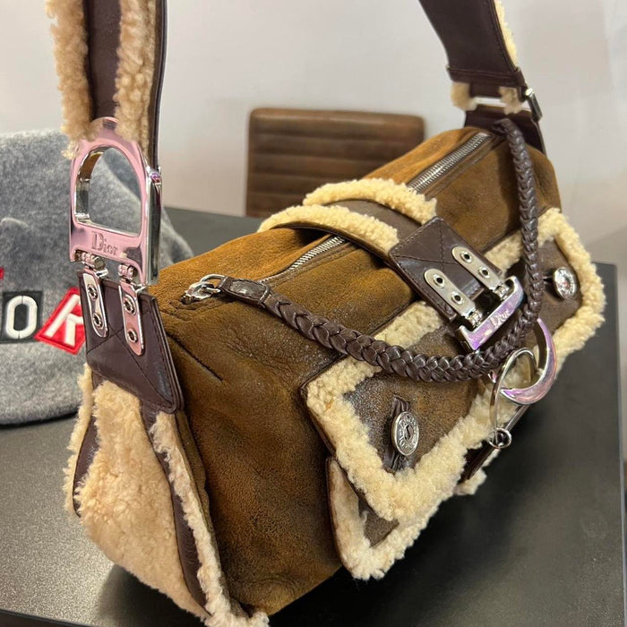 Dior brown shearling flight bag