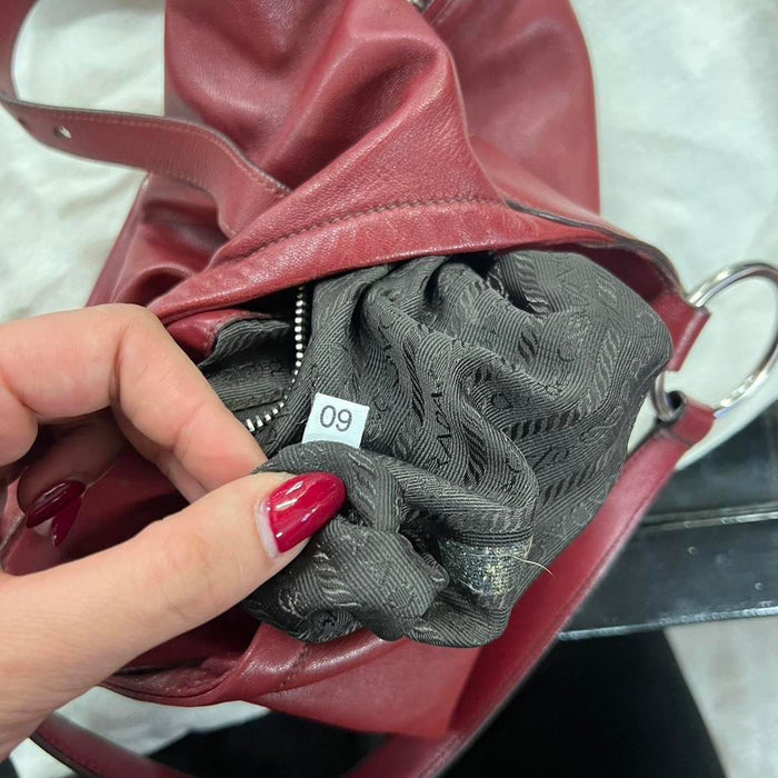 Prada red leather hobo bag