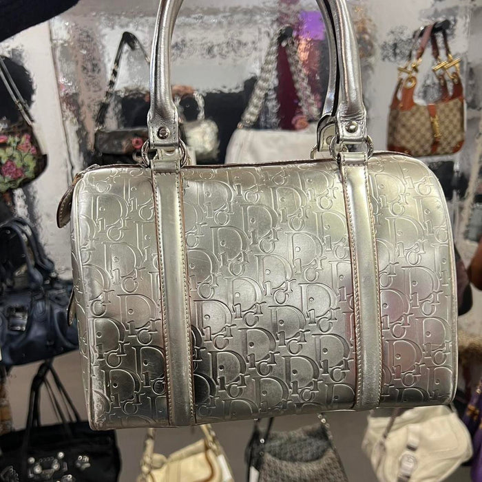 Christian Dior silver monogram Boston bag