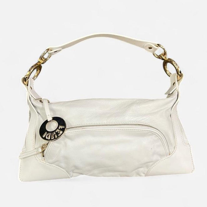 Fendi white leather shoulder bag