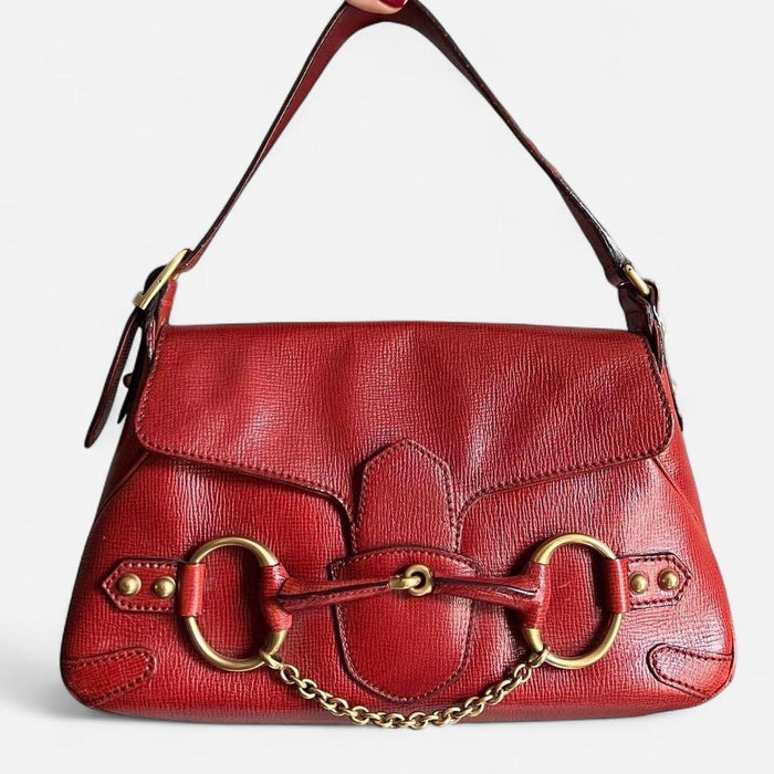 Gucci red leather horsebit shoulder bag