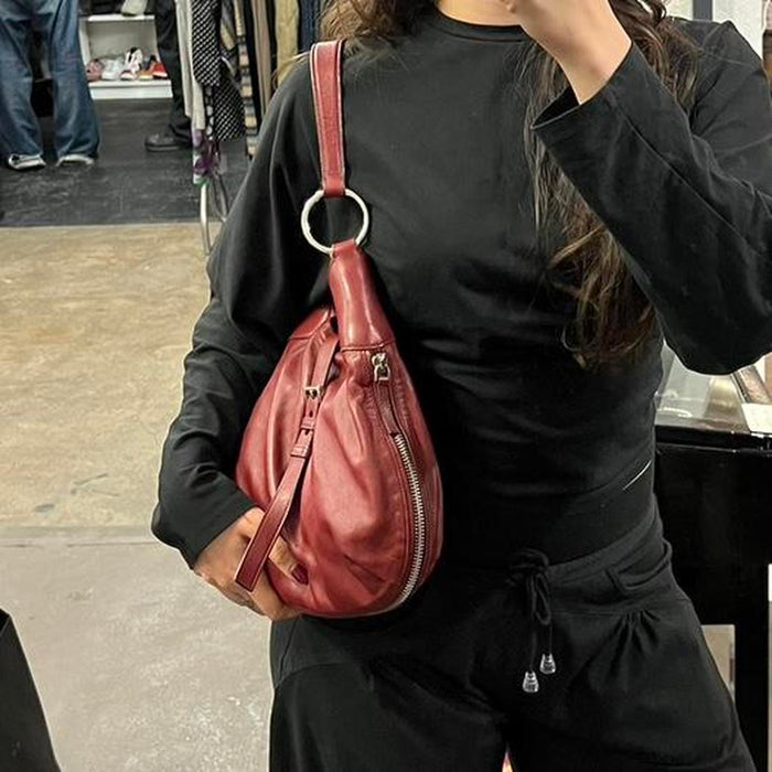Prada red leather hobo bag