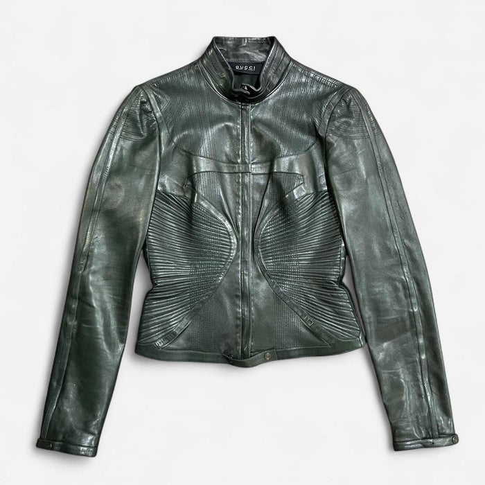 Gucci dark green leather jacket