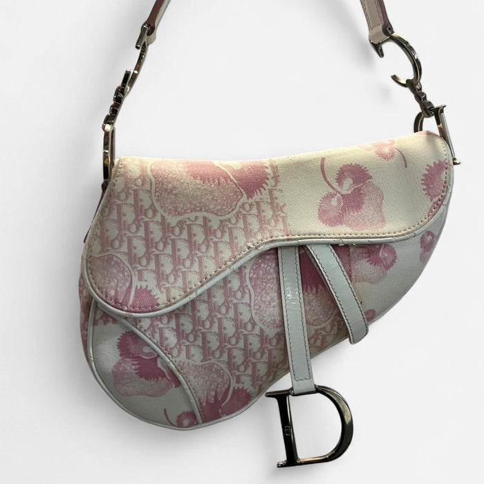Dior pink and white floral saddle bag