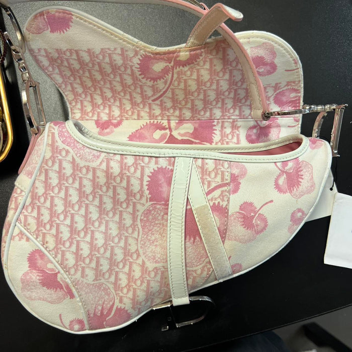 Dior pink and white floral saddle bag