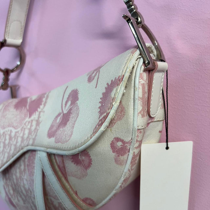 Dior pink and white floral saddle bag