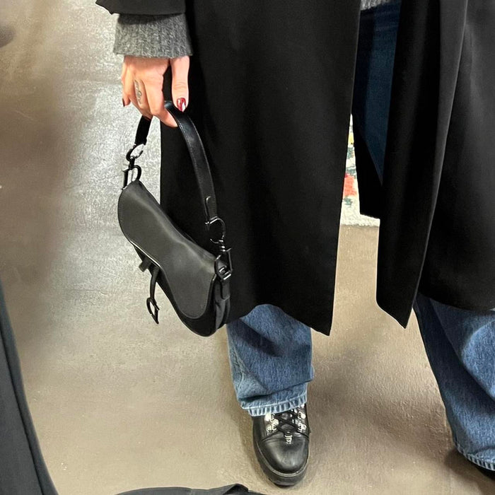 Christian Dior black satin saddle bag