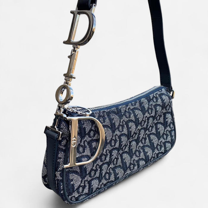 Dior vintage navy blue & silver spellout shoulder bag