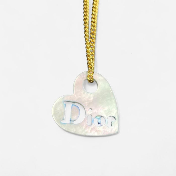 Dior gold & blue pearl heart logo necklace