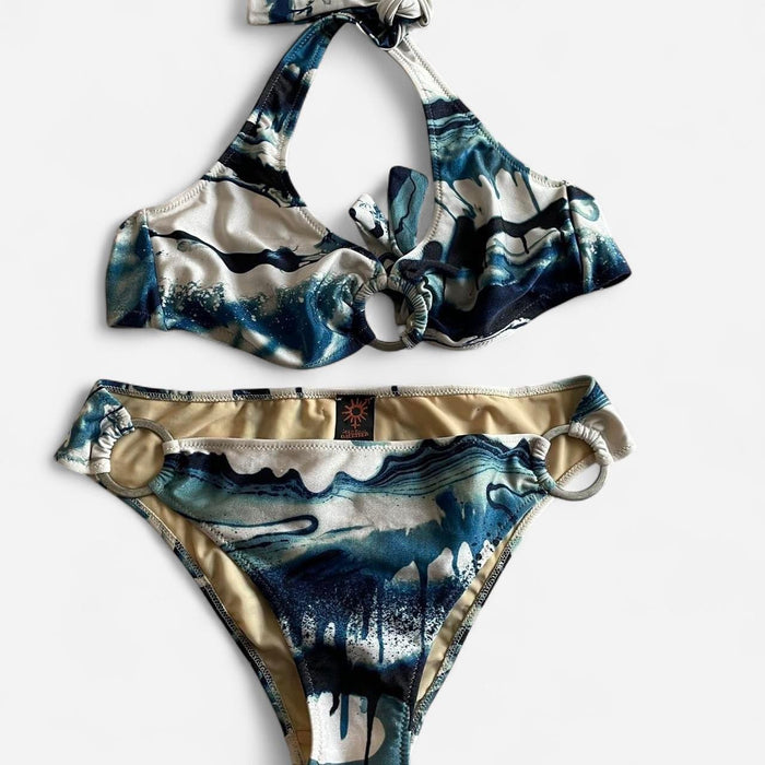 Jean Paul Gaultier white & blue marble bikini