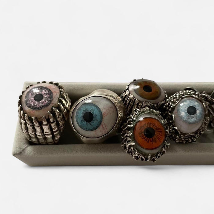 Handmade real prosthetic orange eye flame silver ring
