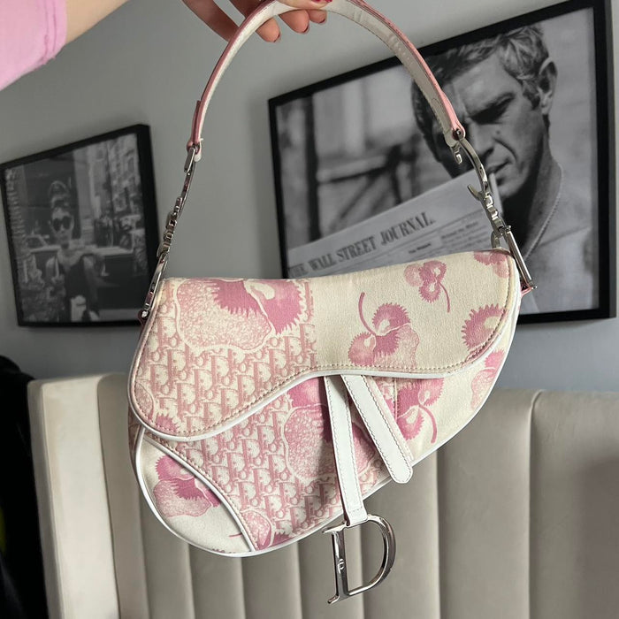 Dior pink and white floral saddle bag
