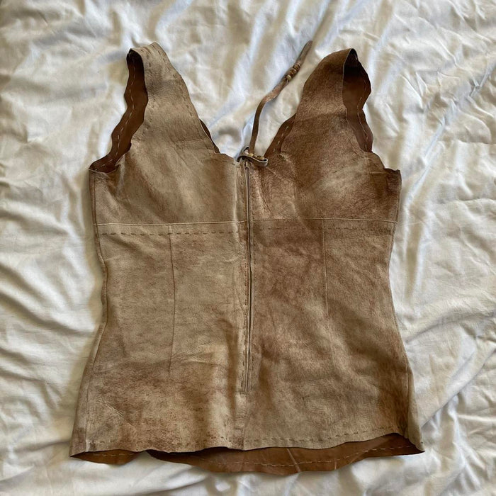 Dolce and Gabbana tan brown leather vest top