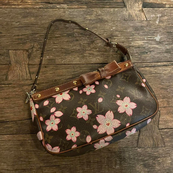 Louis Vuitton x Takashi Murakami monogram brown cherry blossom pochette shoulder bag