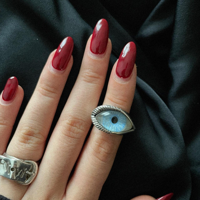 The Great Frog vintage sterling silver blue prosthetic eye ring
