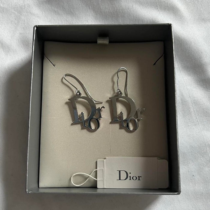 Christian Dior silver logo earrings