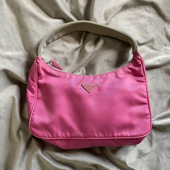 Prada Pink Nylon Tote Authentic Shoulder Bag 