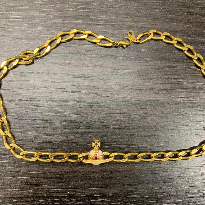 Vivienne Westwood gold pink orb cuban chain necklace