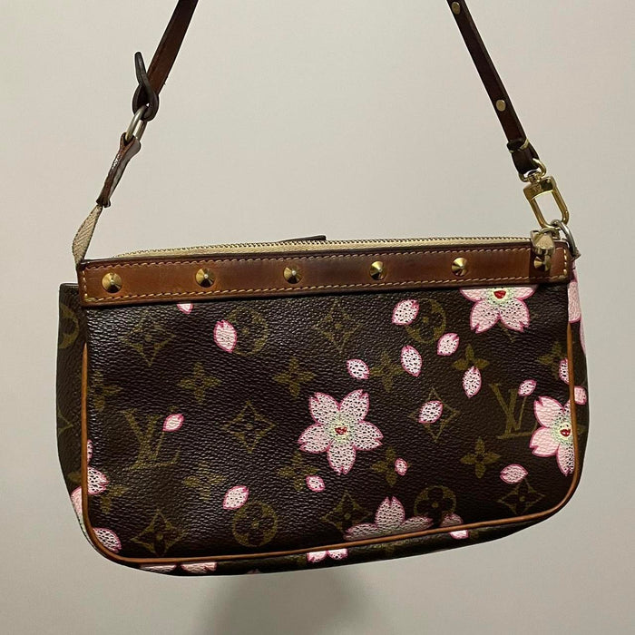 Louis Vuitton x Takashi Murakami monogram brown cherry blossom pochette shoulder bag