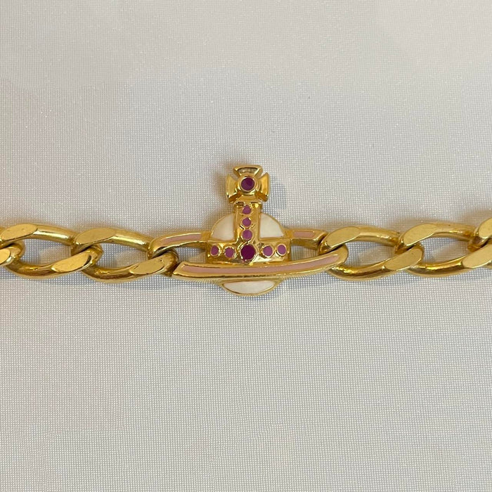 Vivienne Westwood gold pink orb cuban chain necklace