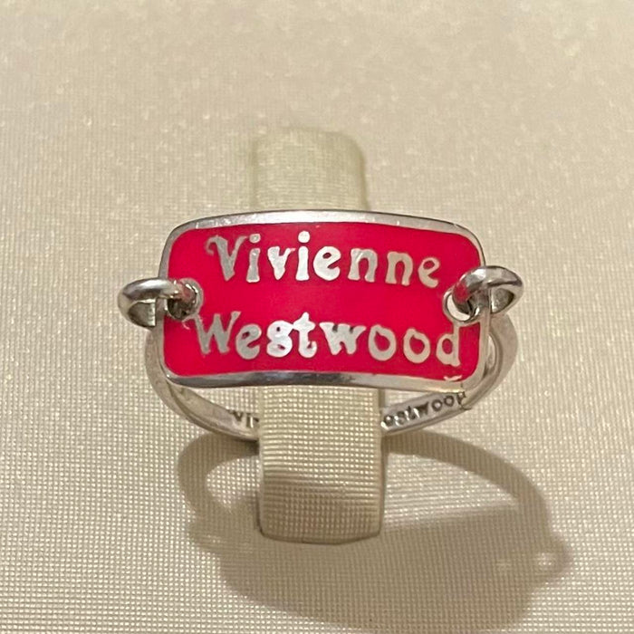 Vivienne Westwood silver & pink spellout tag ring