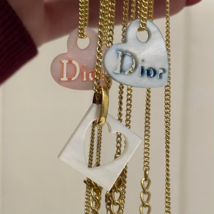 Dior gold & white pearl heart necklace