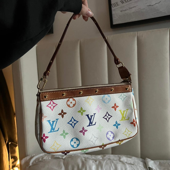 Louis Vuitton white Takashi Murakami multicolour monogram pochette shoulder bag