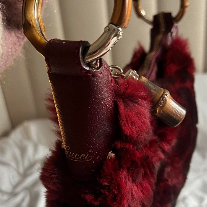 Gucci vintage fur bamboo handbag