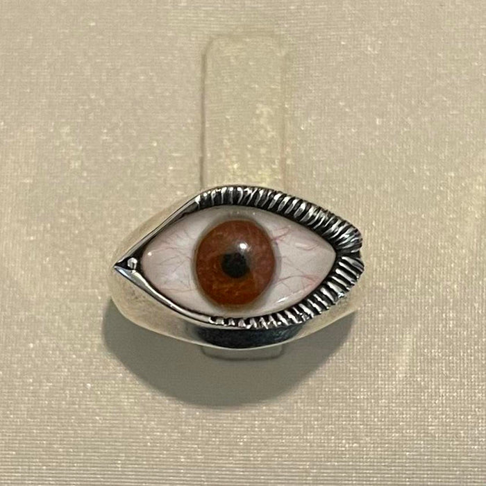 The Great Frog sterling silver light brown prosthetic eye ring